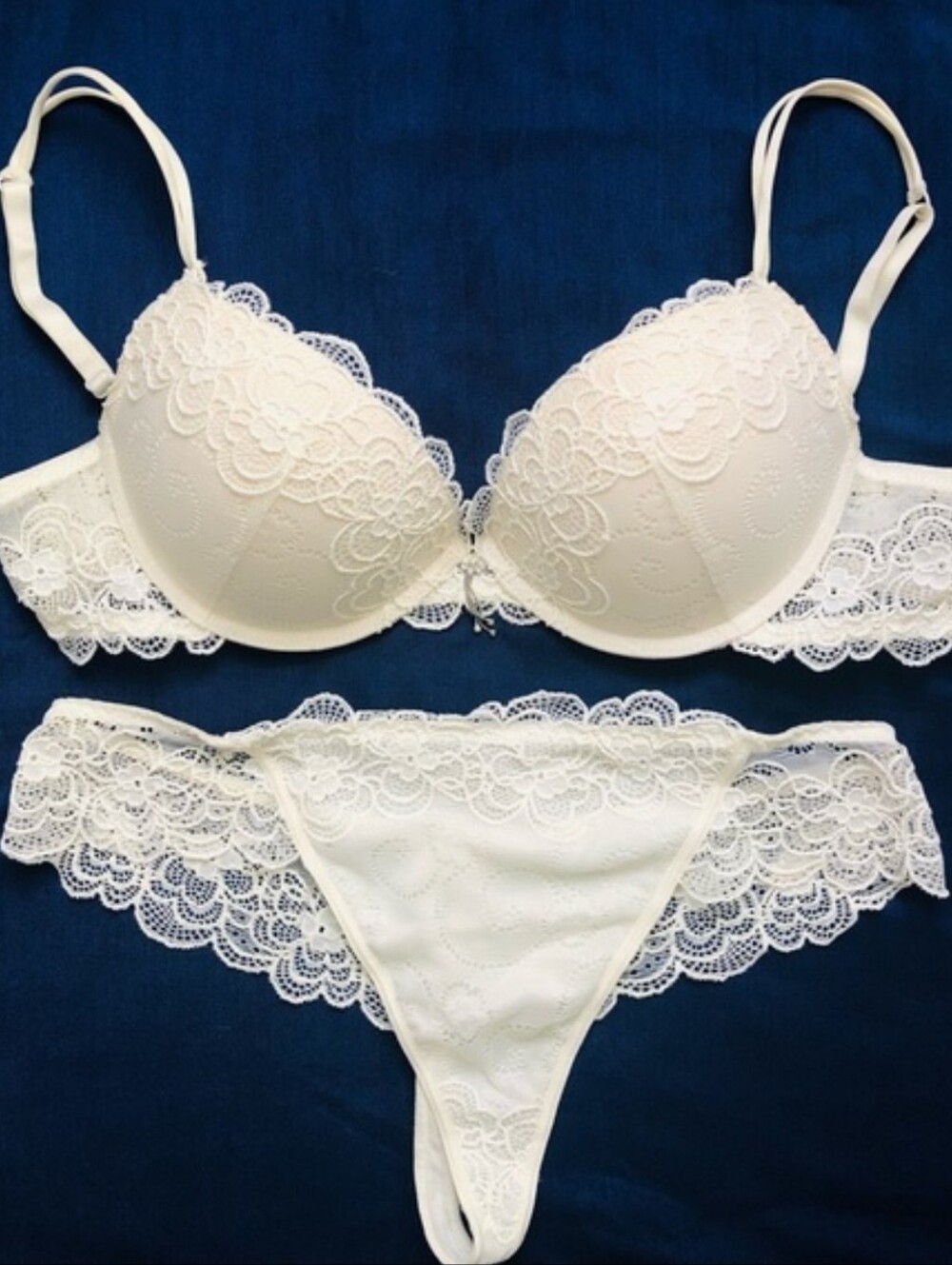 Very Sexy Cream Women's Lace Push-Up Bra & Thong Set